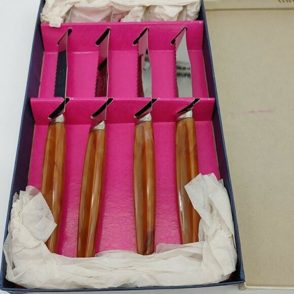 E. Parker & Sons Reo Crest Sheffield Stainless Steel Steak Knife Set Of 4 VTG - Picture 6 of 10